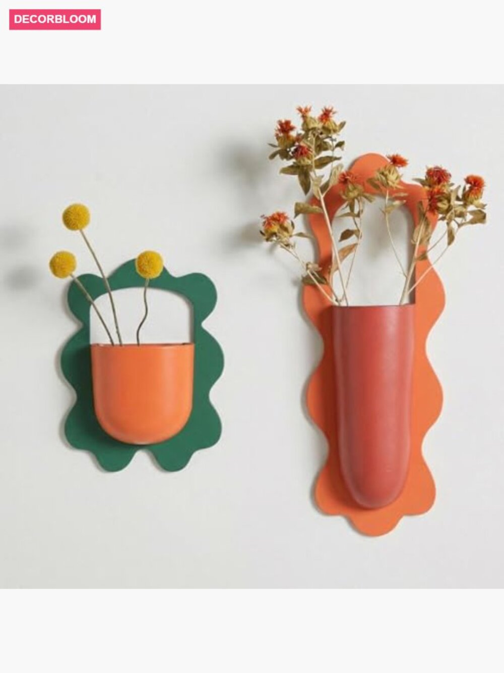 Retro Wavy-Edge Metal Wall Planters Set of 2 - Hanging Vases for Indoor Plants, - Picture 4 of 7